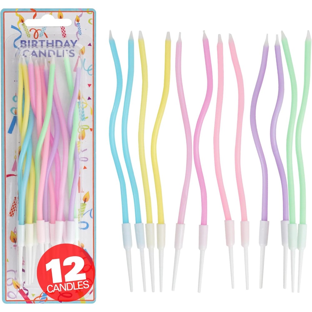 Candle Supplies Usa - Regenbogen-Spiral-Geburtstagskerzen-Set mit 12 Stück und Haltern,