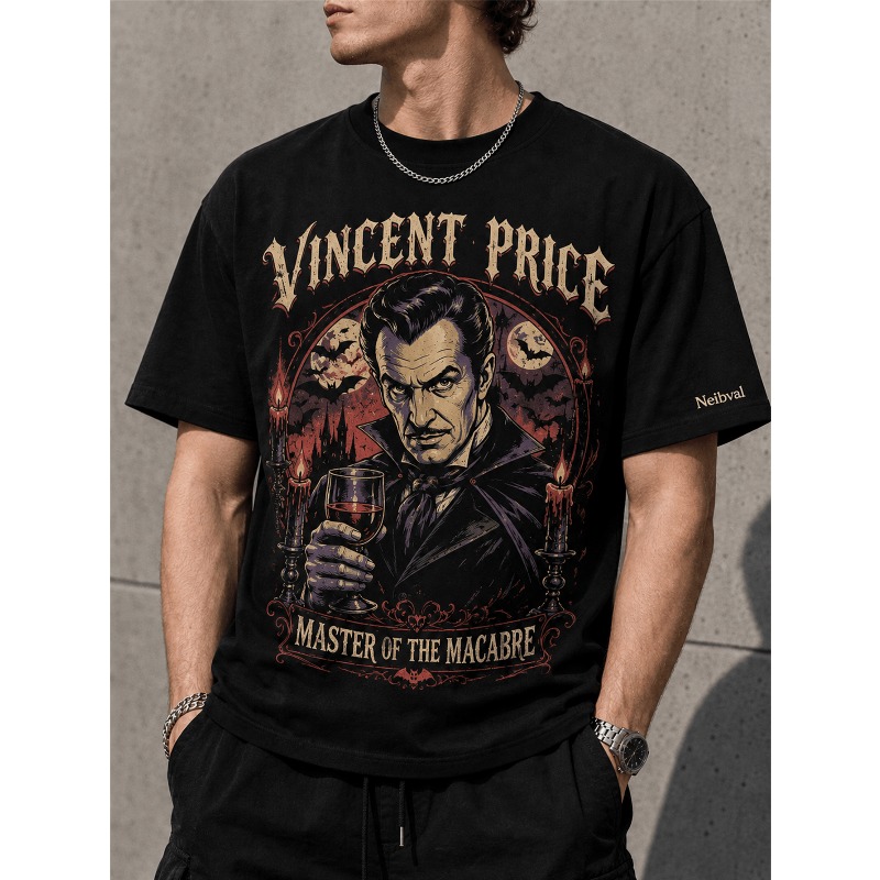 Black Tin Candle - Retro-Gothic-Vampir-Horror-T-Shirt, Retro-Fledermaus-Mond-Kerzen-Muster-T-Shirt, Schwarzes Street-Top